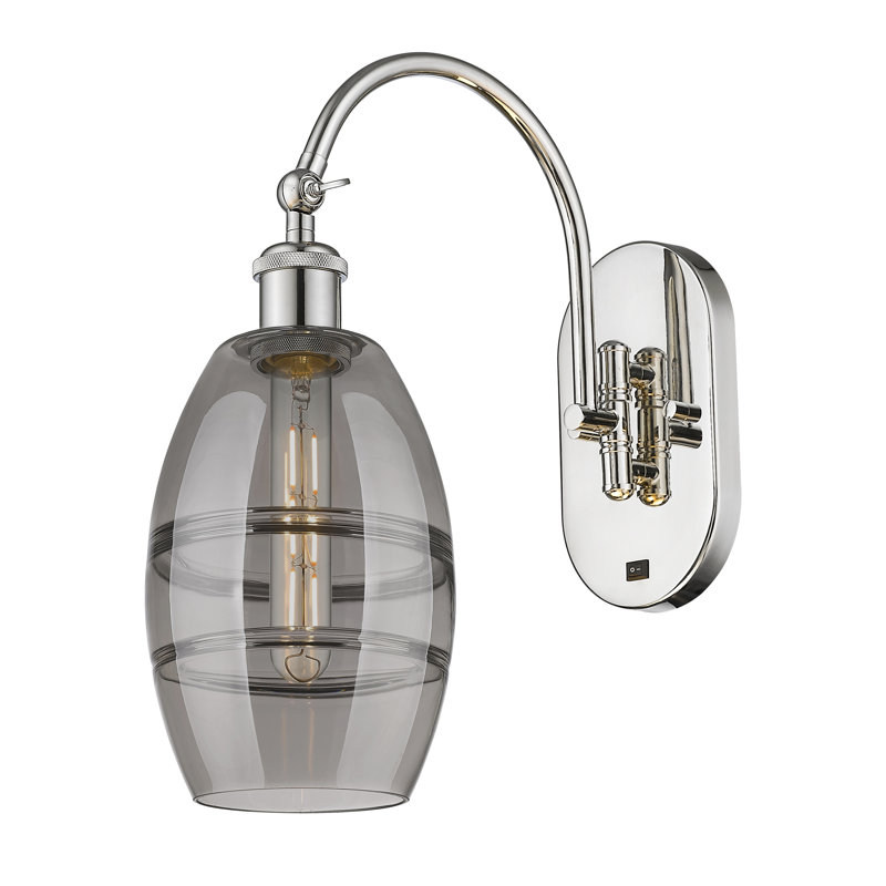 Dundrod Steel Armed Sconce, Light Smoke, Polished Nickel