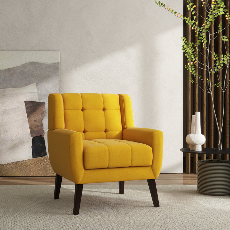 Jaqueze Upholstered Polyester Tufted Square Arm Accent chair, Polyester jaune Jaqueze