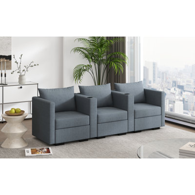 Modern Reception Sofa 3-Seater With Built-In Cupholders For Stylish And Functional Seating
