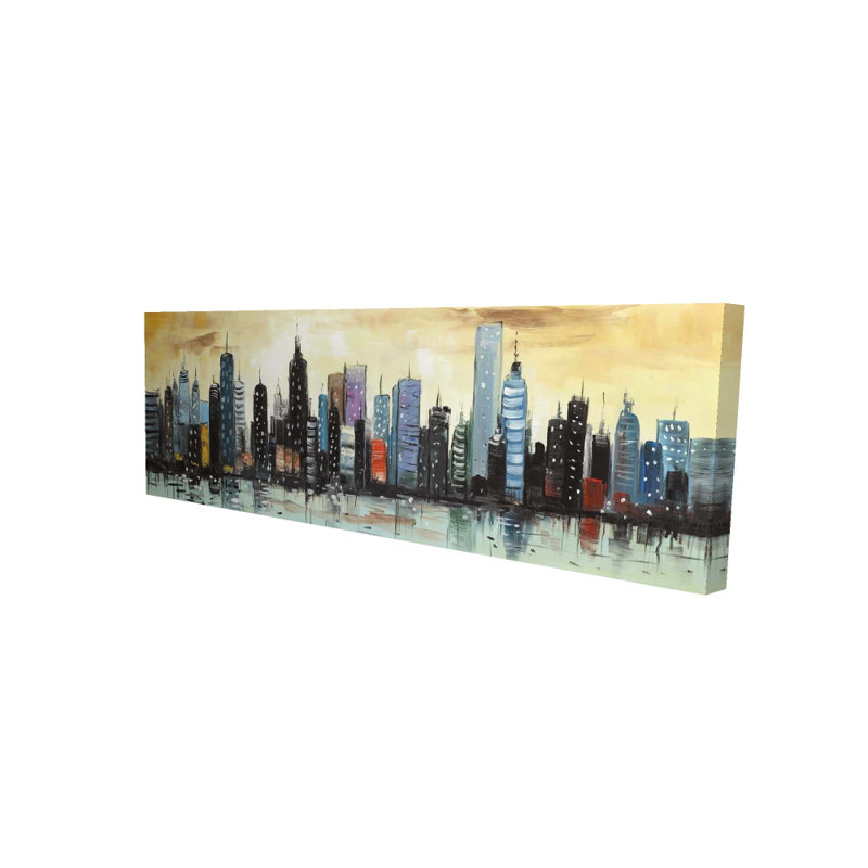 « horizon on abstract cityscape », reproduction de peinture à l’acrylique sur toile tendue, H 20 po x l 60 po x P 1,5 po
