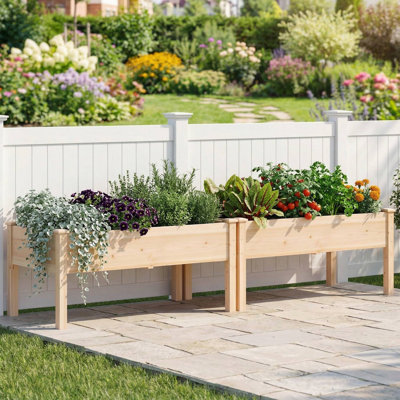 Heavy-Duty 300LBS Load Capacity Weather-Resistant Natural Solid Fir Wood Elevated Raised Garden Bed Planter Box With Sturdy Reinforced Support Legs Set Of 2