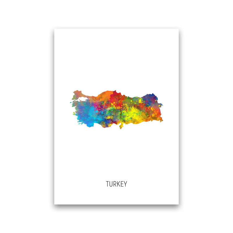Turkey Watercolour Map by Michael Tompsett - Print, 30cm H x 21cm W x 1cm D, Unframed