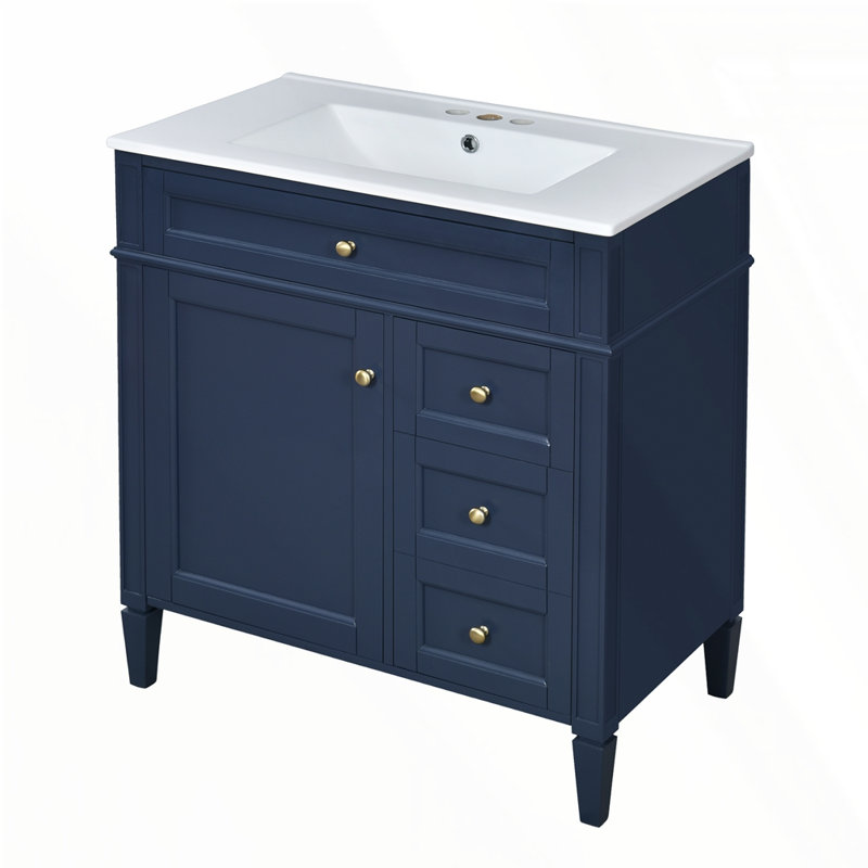 Meuble-lavabo de 30 po avec lavabo supérieur, Argent argent, Bleu