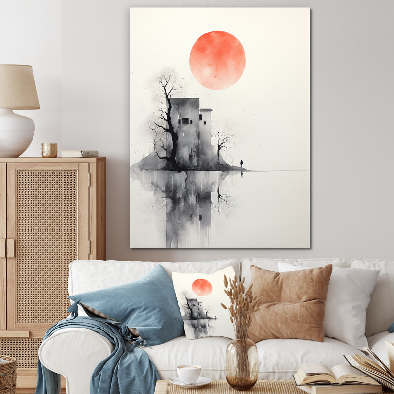 Serenity, pleine lune, aquarelle minimale, H 32 po x l 16 po x P 1 po, Toile tendue