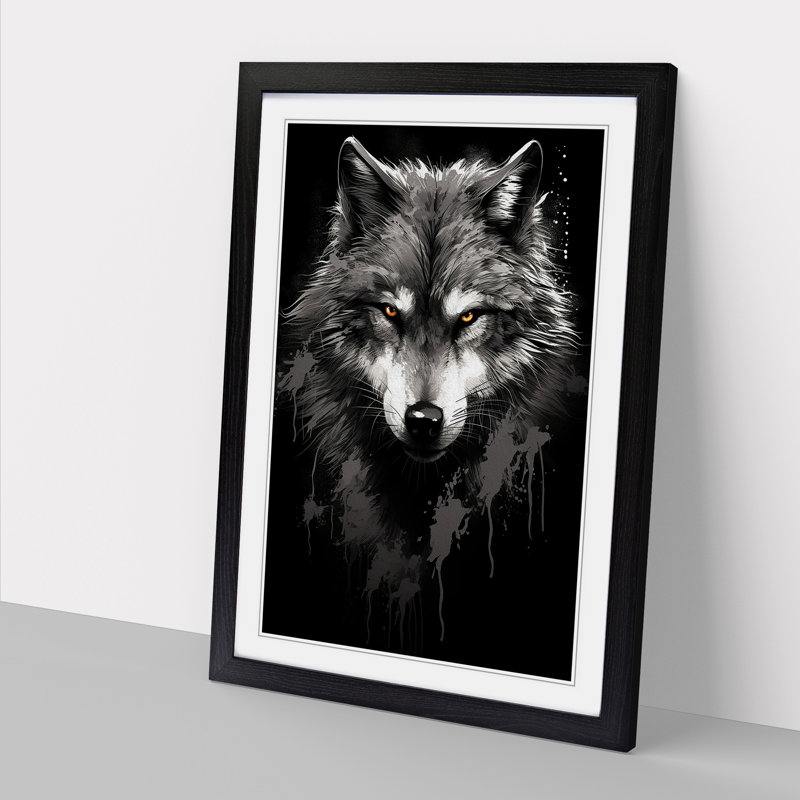 XYZ-FRM-V1223-1698 Wolf Line - Single Picture Frame Print on Wood, 46cm H x 34cm W x 2cm D, Black
