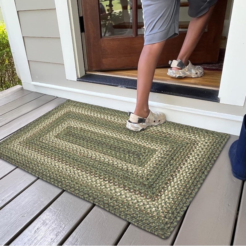 Grassland Green Braided 20" x 30" Rectangular Wool-Blend Rug