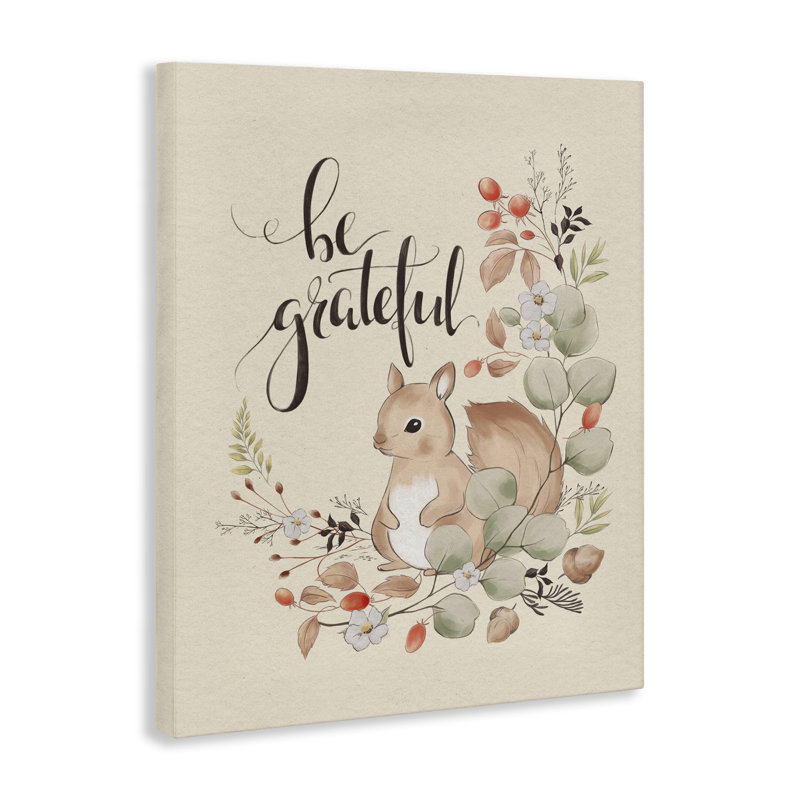 «Be Grateful Squirrel», art mural sur toile par Andrea Jasid Grassi, H 20 po x l 16 po