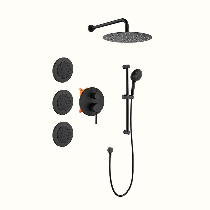 Complete Shower System with Rough in-Valve, Matte Black