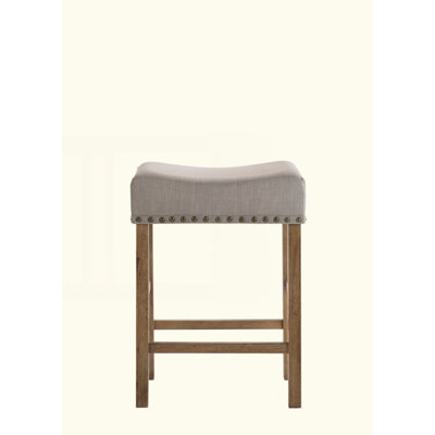 Martha II Tan Linen & Weathered Oak Finish Counter Height Stool (Set Of 2)