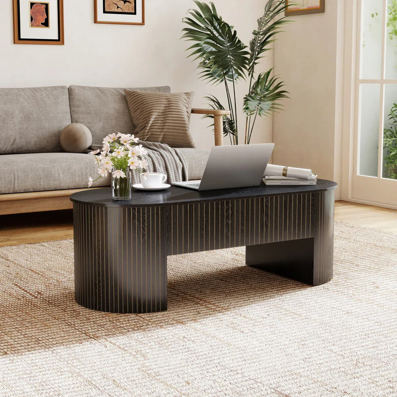 Lift-top Coffee Table With Hidden Storage, Oval Coffee Table With Lift-up Tabletop, Mid-century Modern Style Coffee Table