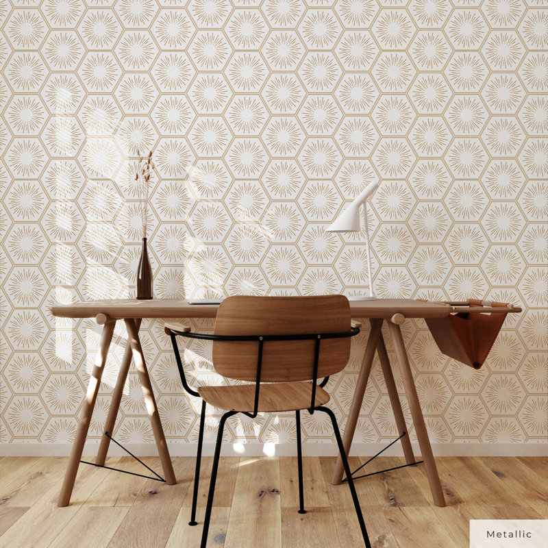 Bogomila 16.5' L x 20.5" W Peel and Stick Wallpaper Roll, Gold, 16.5" L x 20.5" W