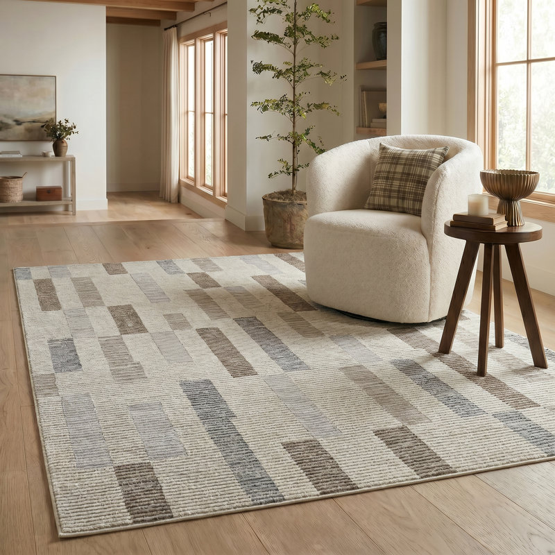 Rug Branch Rune 8' x 11' (7'10" x 10'10") Beige/Brown Abstract Indoor Area Rug, Contemporary, Medium Pile, Stain-Resistant Carpet - Living Room, Bedroom, Dining Room, and Kitchen