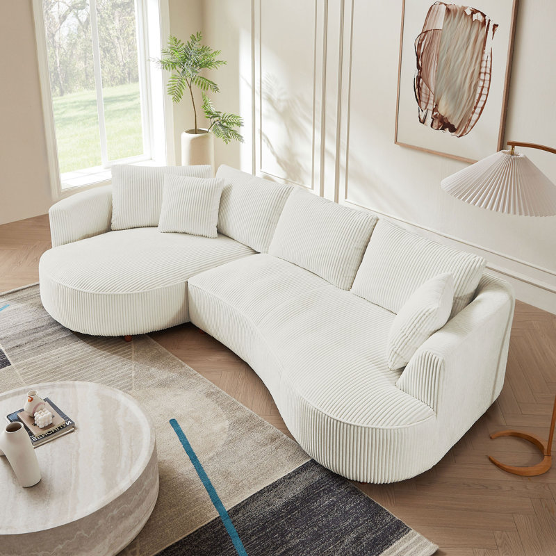 Canapé modulaire en velours côtelé Julio, Velours côtelé blanc, Retour à gauche