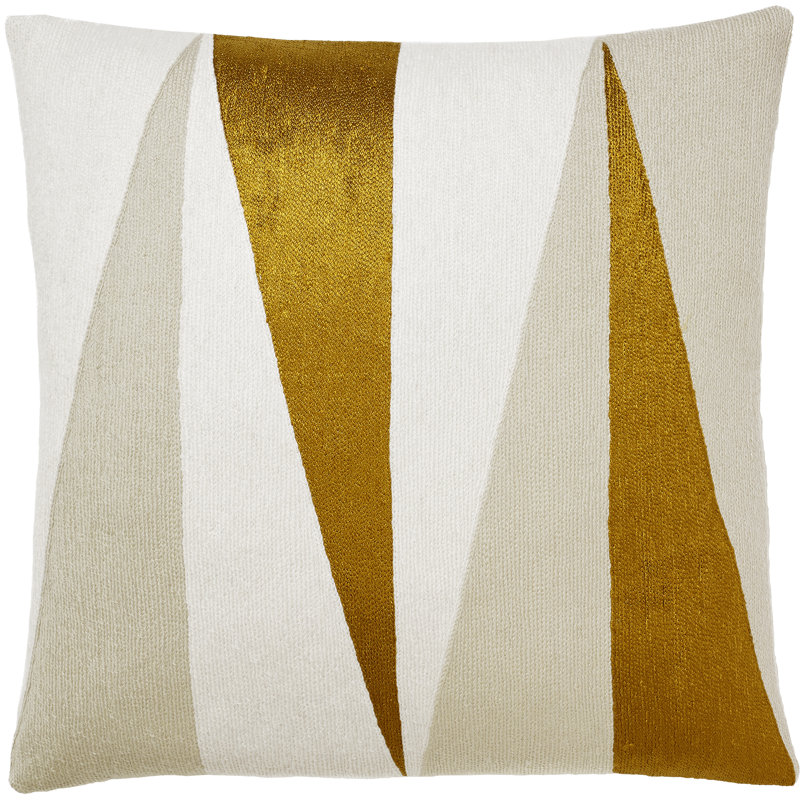 Blade Hand-Embroidered Chain Stitch Pillow, Cream/Oyster/Gold Rayon, Square