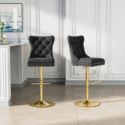 Swivel Upholstered Adjustable Height Counter Stool With Metal Frame