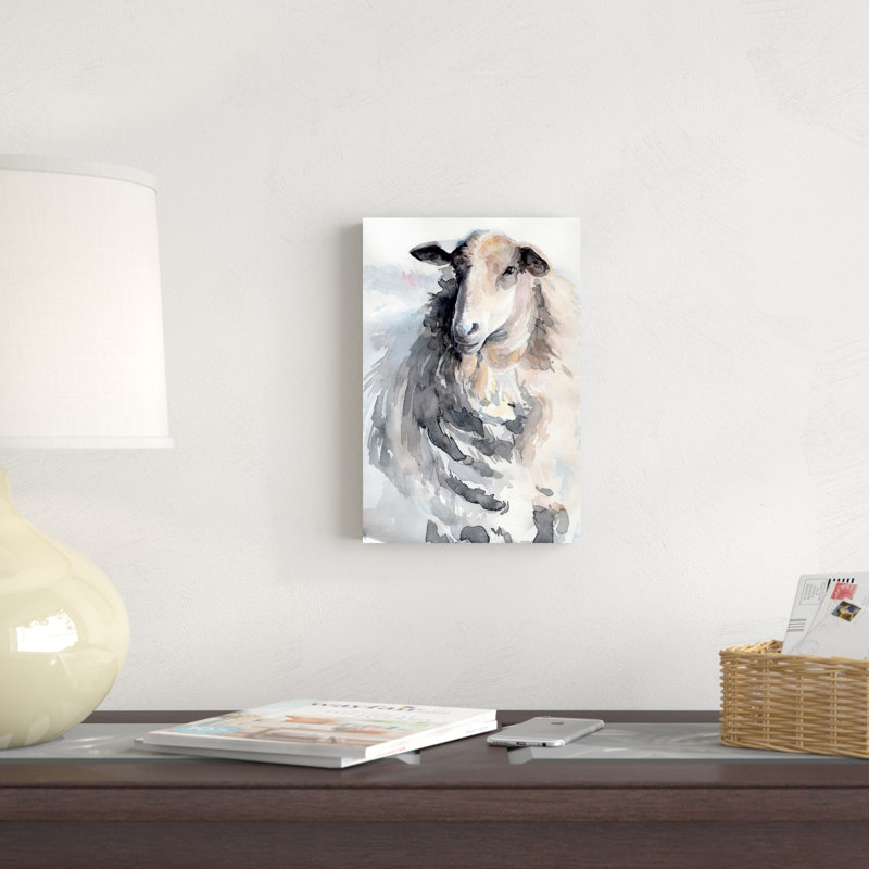 Aquarelle de moutons II, H 12 po x l 8 po