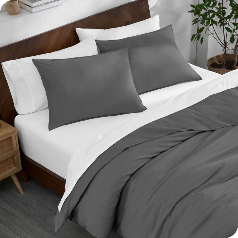 Full/Queen Gray Organic Cotton Jersey Duvet Cover Set