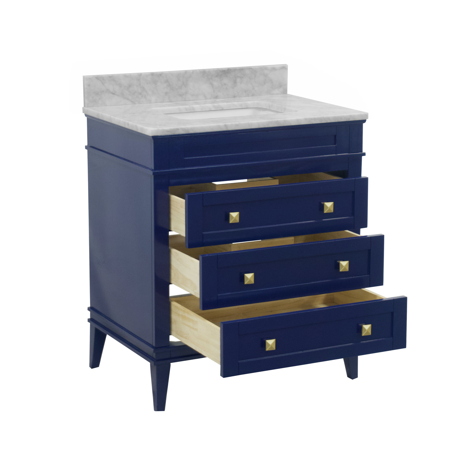 30'' Single Bathroom Vanity, Carrara Marble, Royal Blue