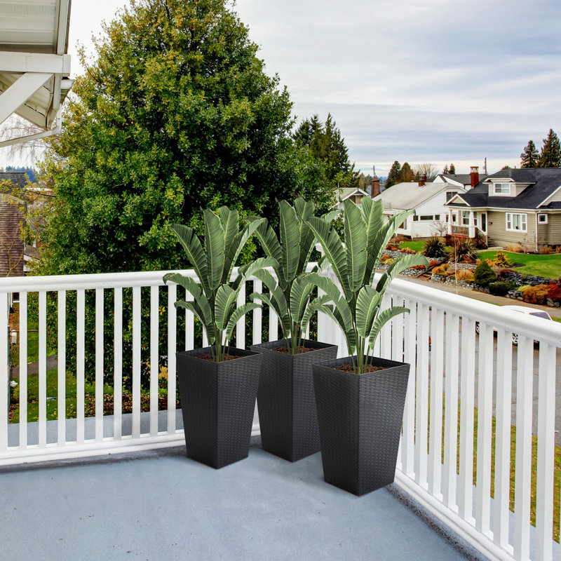 Set Of 3 Tall Planters With Drainage Hole, Outdoor Flower Pots, Indoor Planters, Black