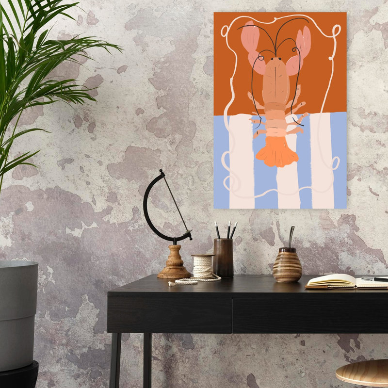«Lobster Delight Playful Lobster Coastal», art mural, H 24 po x l 16 po