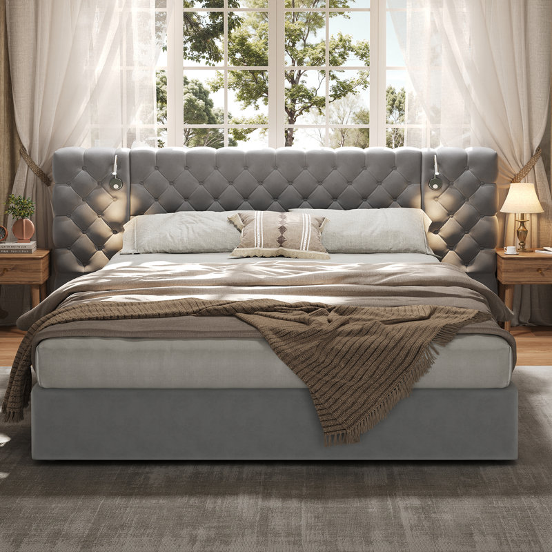 Lit tapissier Alcott Glam Velvet avec tête de lit capitonnée Diamond