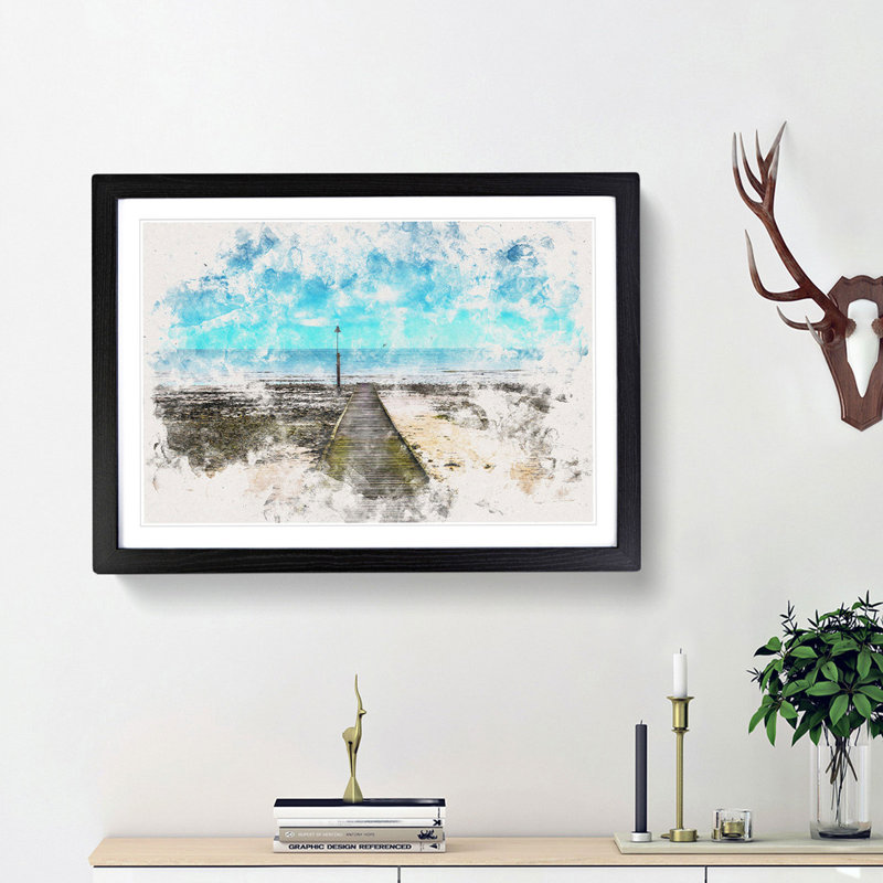 Path to the Sea in Llandudno Wales - Picture Frame Painting Print, Black Framed, 40cm H x 60cm W x 2cm D