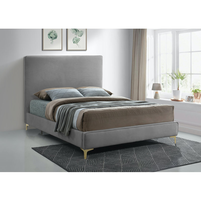 Upholstered Platform Bed, Queen, Grey Velvet