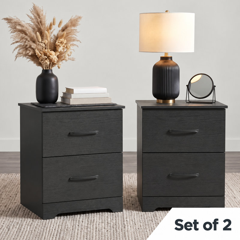  Arkia 2 Drawer Nightstand, Black Oak