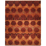 Asian Fusion Rose/Burgundy Hand-Knotted Area Rug