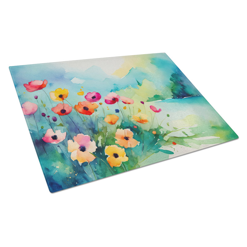 Anemones in Watercolor Glass Cutting Board Large