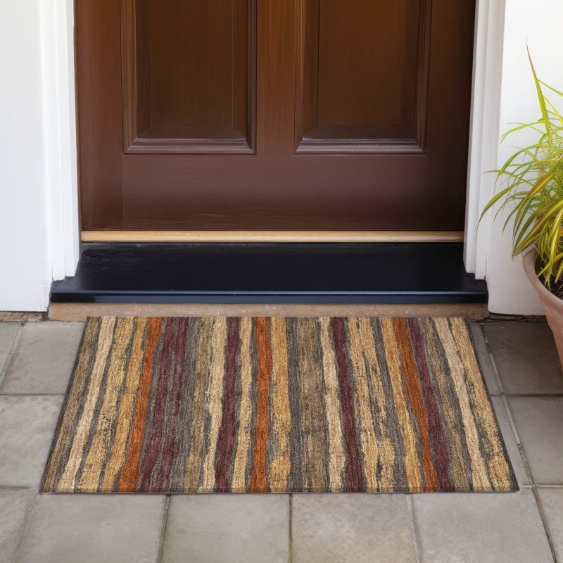 Chocolate Striped Synthetic Flat Woven Washable Rug 20" x 30"