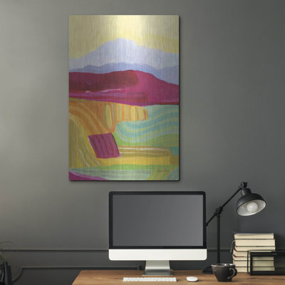 Art mural en métal luxueux «Sunny Landscape 1» par Farida Zaman, 24 po x 36 po