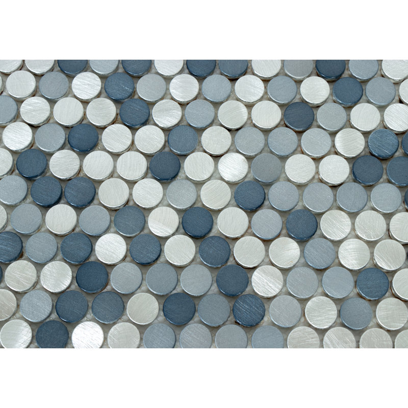 Twilight 1" x 1" Aluminium Penny Round Mosaic Tile, Blue/Silver