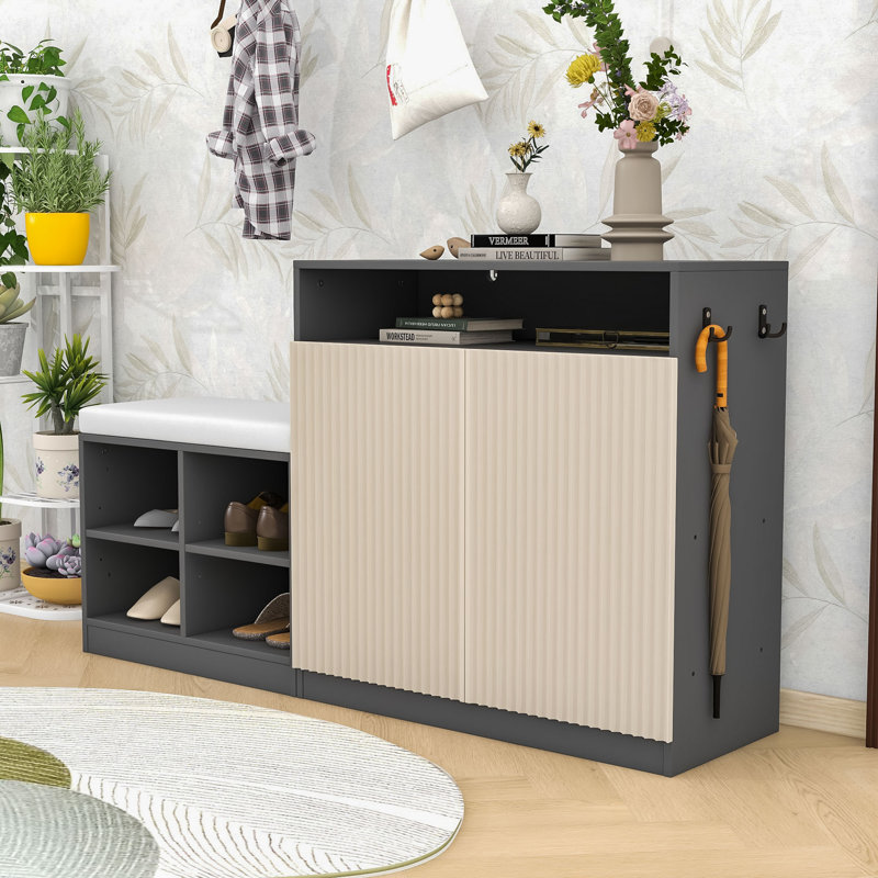 Compact Modular Shoe Bench – Comfortable Seating, Flexible Storage, Beige Gray