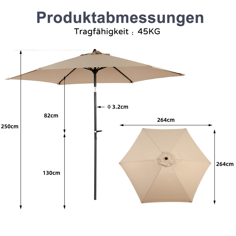 Parasol de patio 9 pi avec bouton poussoir inclinable et manivelle, Kaki