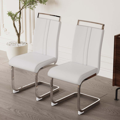 Chaises de salle à manger modernes, chaise d'appoint rembourrée en similicuir à haut dossier avec pieds en métal argenté