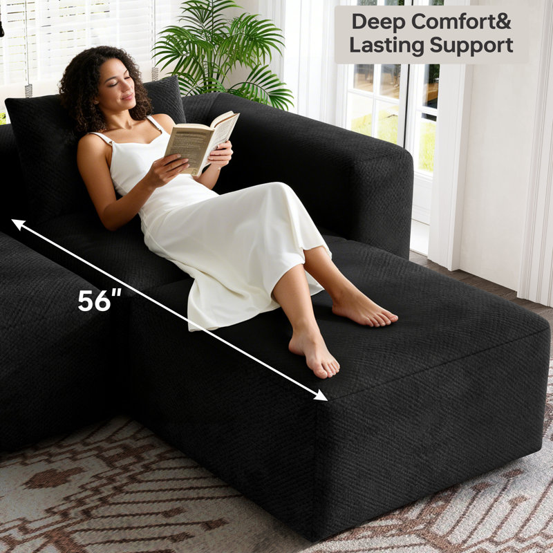 103" Boneless Couch Sectional Couch Modular Sofa, Deep Seat Faux Fur Cloud Couches For Living Room, L-Shaped Couch With Movable Ottoman, No Assembly Required