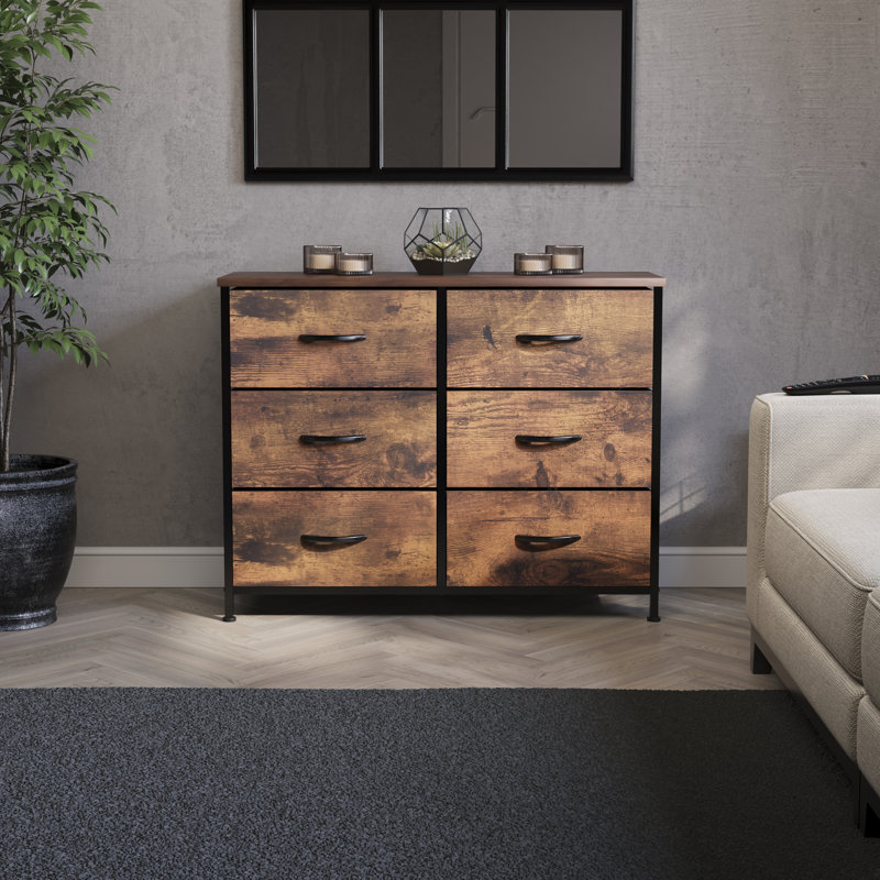 Chorley 6 Drawer Fabric Drawer Chest, Rustic Brown, UKFR Certified