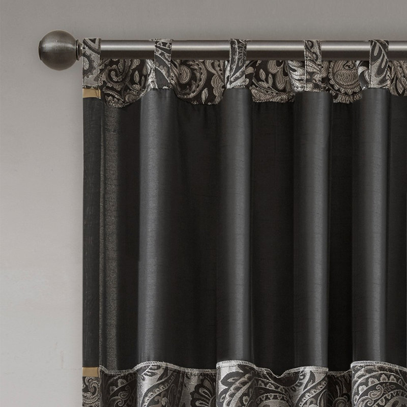 Jacquard Curtain Panel Pair(2 Pcs Window Panels), 50" W x 84" L, Black