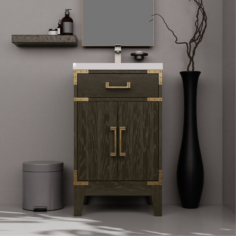 18 po De meuble-lavabo profond avec robinetterie de salle de bain profonde en chêne brun, Chêne brun