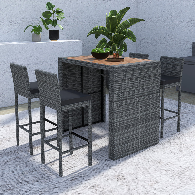 5-Pieces Outdoor Patio Wicker Bar Set