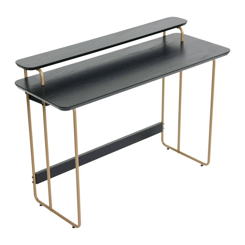 Pacifica Mid-Century Modern Computer Desk, Black / Leg Gold