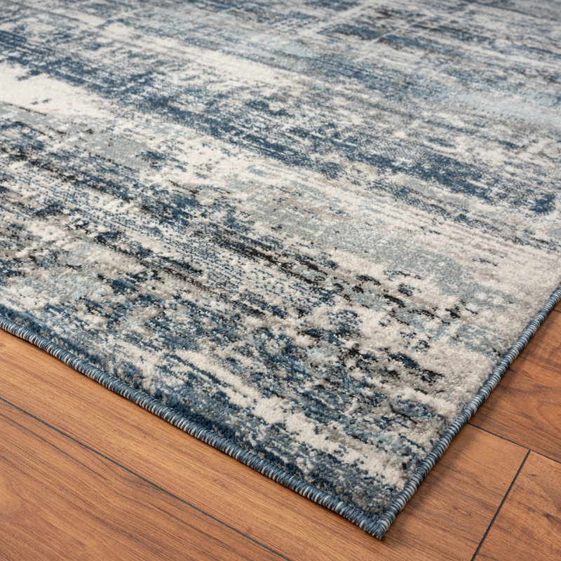Abstract Area Rug in Blue/Gray/Charcoal, Runner 2'6" x 8'