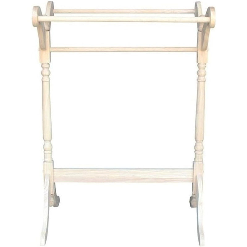 Support à courtepointe traditionnel en bois avec trois rails en blanc cassé