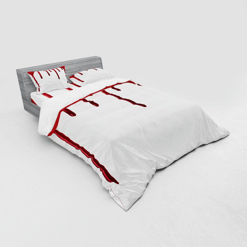 Horror Polyester Duvet Cover, Queen Duvet Cover + 3 Additional Pieces, Red/White