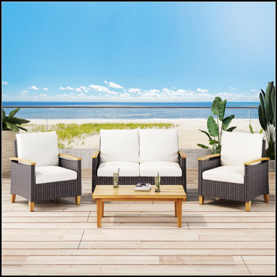ISLA CHAT ENSEMBLE: Mobilier d'extérieur en bois d'acacia avec coussins résistants à l'eau, pour les rassemblements de patio et de jardin
