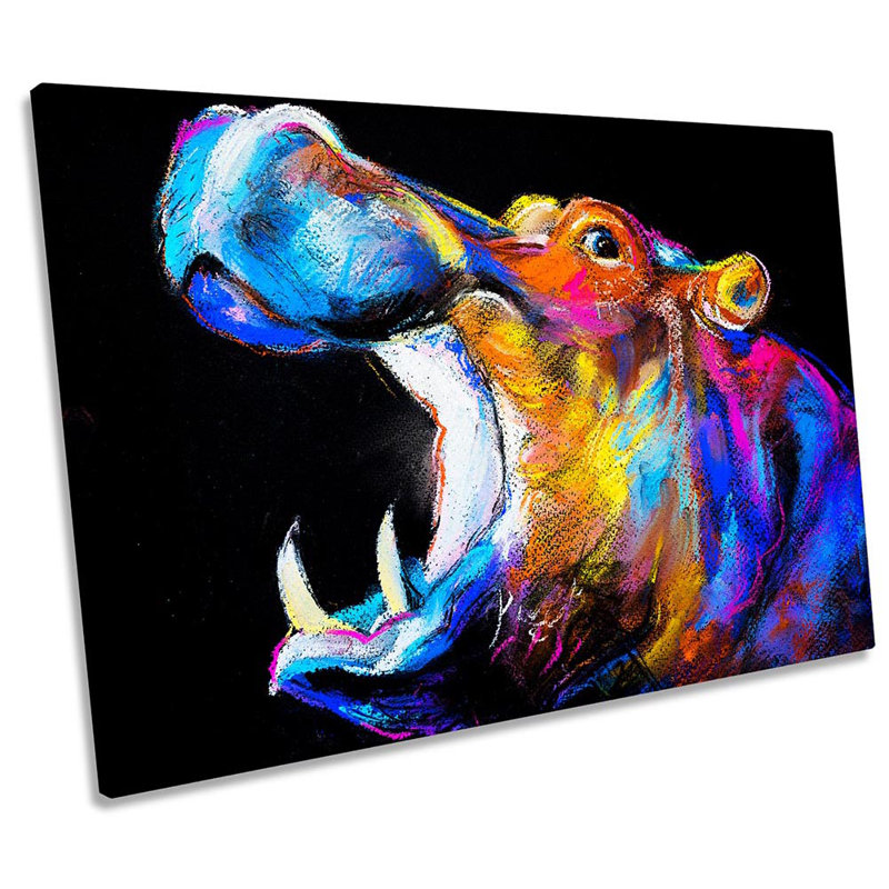 Hippo Colourful - Wrapped Canvas Print, 61cm H x 91.4cm W 