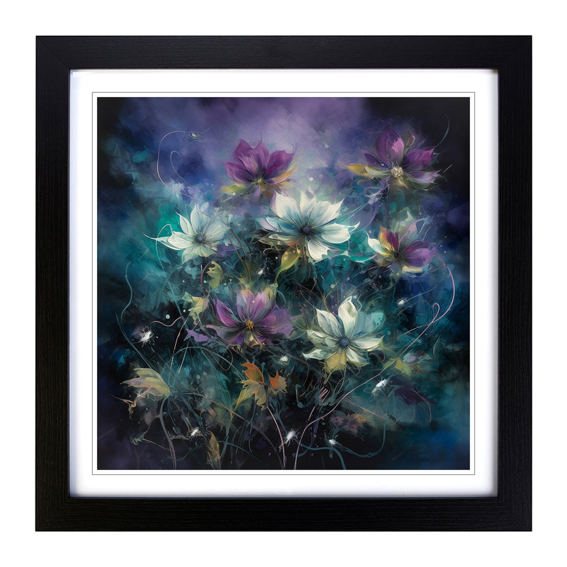 Northern Lights Floral Art - Single Picture Frame Print on Wood, Black