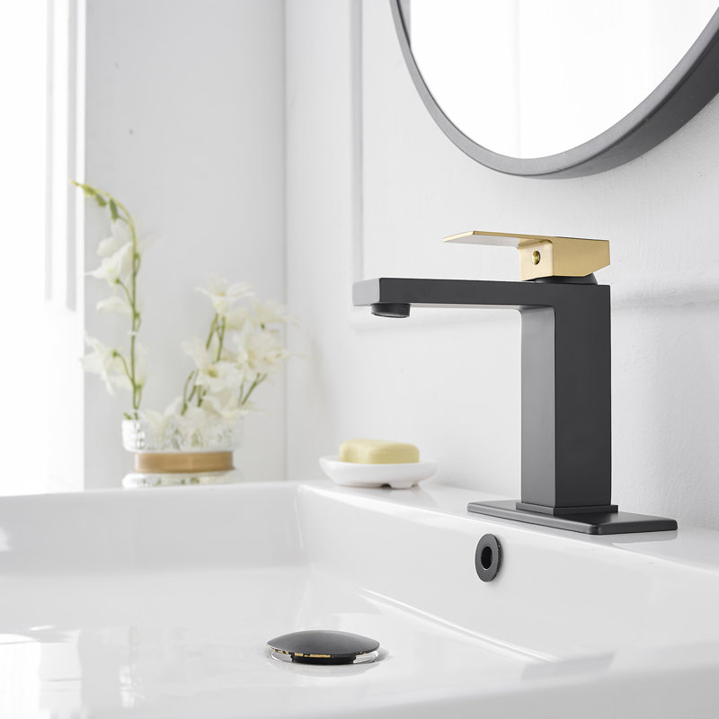 Single-handle Bathroom Faucet with Drain Assembly, Gold/Matte Black