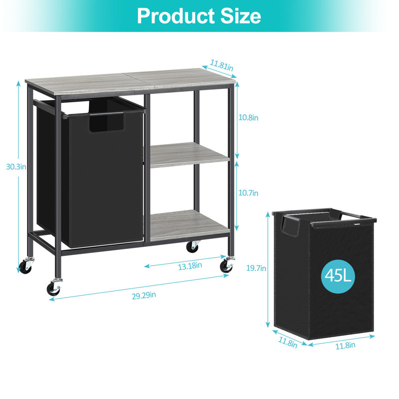 Laundry Cart with Wheels, Grey